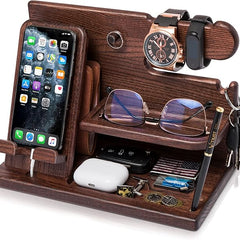 Multifunctional Wooden Desk Organizer with Docking Stand