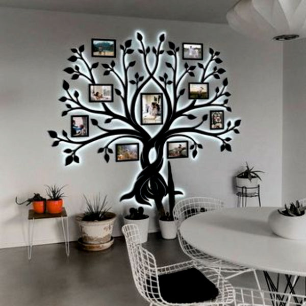 Beautiful Tree LED - Wall Decor Photo Frames ( 9 Photo Frames + 6mm Wooden Acrylic Tree )