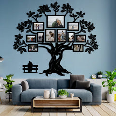 Mighty Tree with couple - Wall Decor Photo Frames ( 11 Photo Frames + 6mm Wooden Acrylic Tree)