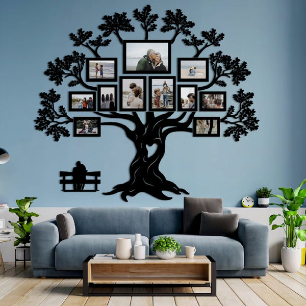 Mighty Tree with couple - Wall Decor Photo Frames ( 11 Photo Frames + 6mm Wooden Acrylic Tree)