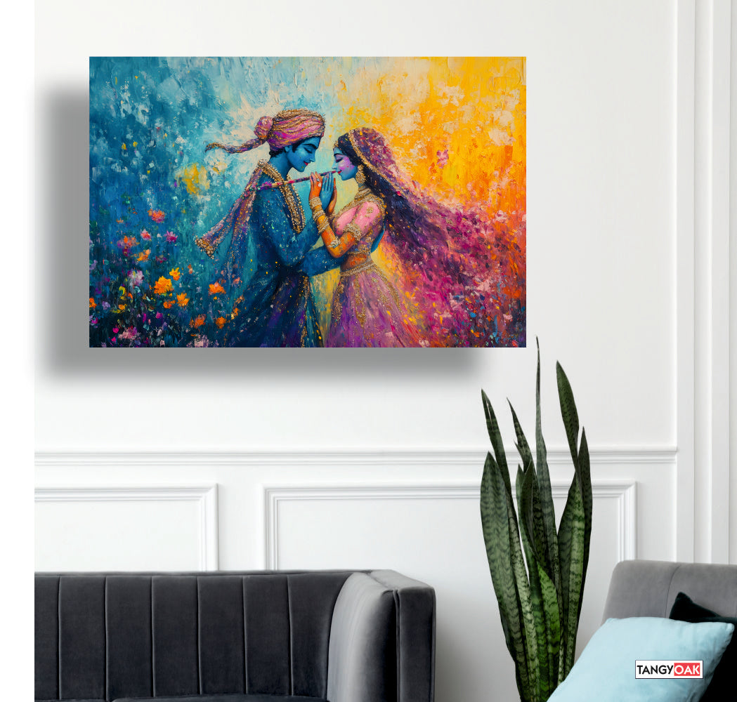 Eternal Radha Krishna with Flute - Canvas Wall Painting