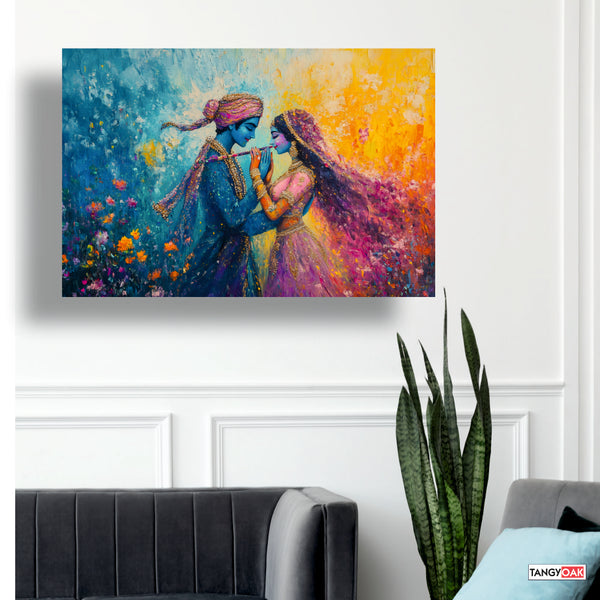 Eternal Radha Krishna with Flute - Canvas Wall Painting