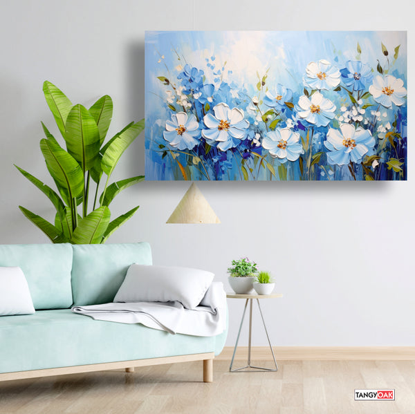 Blue and White Pastel Flower - Canvas Wall Painting Frame