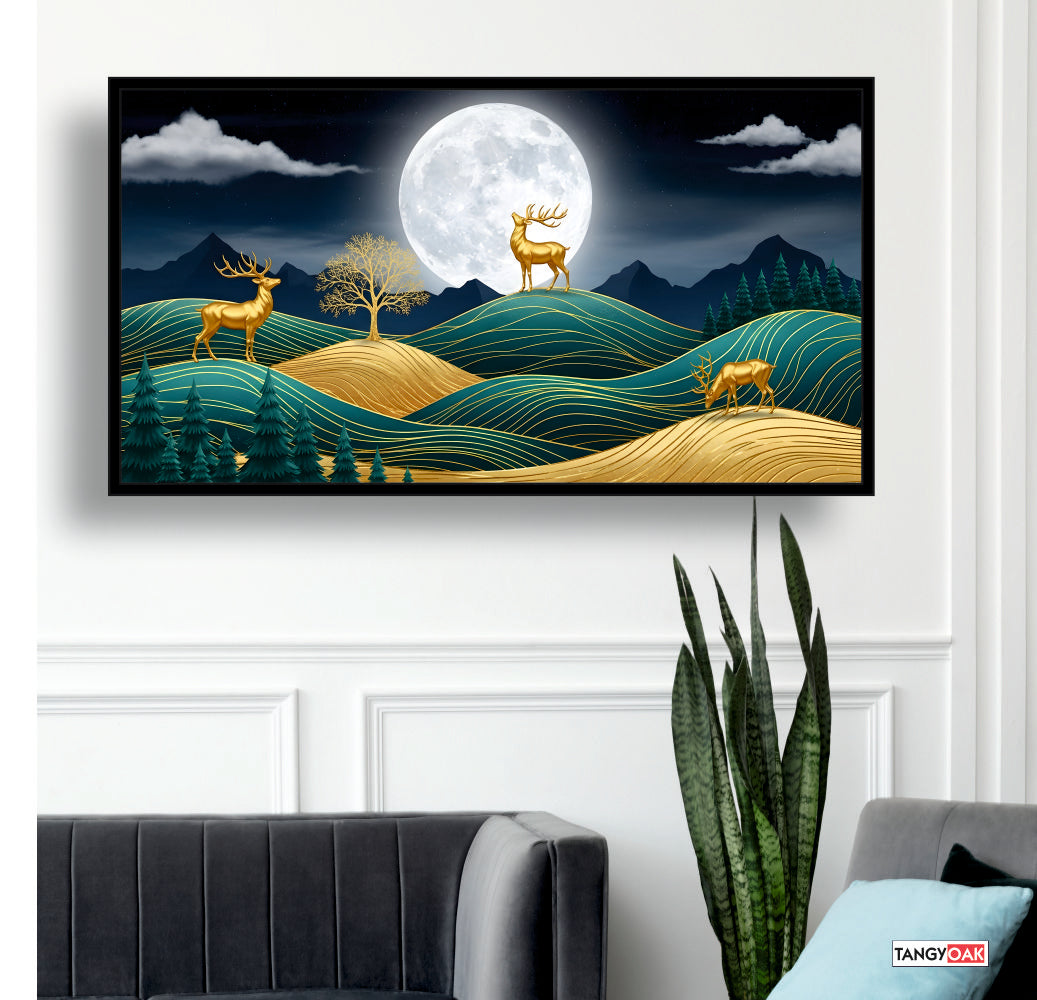 Moonlight Deer - Abstract Wall Painting Frame