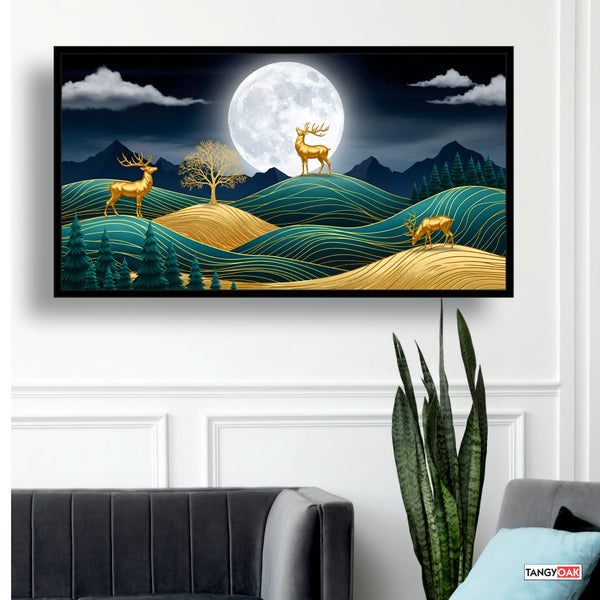 Moonlight Deer - Abstract Wall Painting Frame
