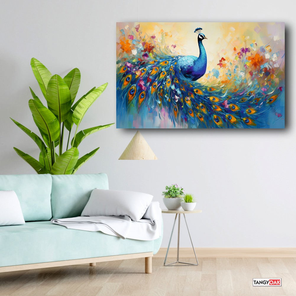 Colourful Peacock feather - Canvas Wall Painting Frame