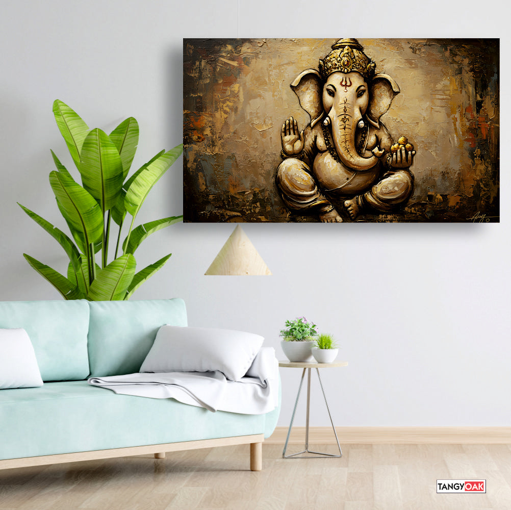 Lord Ganesha with Modak - Canvas Wall Painting Frame