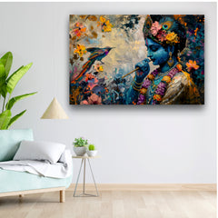Colourful Lord Krishna with Flute - Canvas Wall Painting