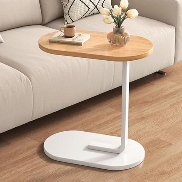Contemporary - Premium Wood Beside Table, Contemporary C-Shaped Teapoy Table, Metal Frame Modern Coffee Table for Small Spaces, Living Room & Bedroom - Biege