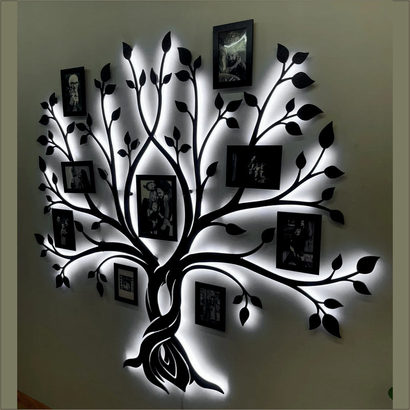Beautiful Tree LED - Wall Decor Photo Frames ( 9 Photo Frames + 6mm Wooden Acrylic Tree )