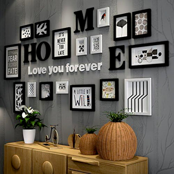 Home - Love You Forever - Wall Decor Photo Frames ( 11 Photo Frames + 6mm Wooden Acrylic Letters )