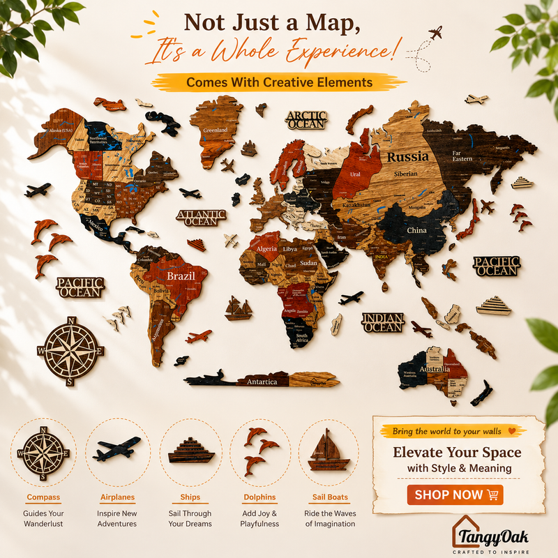 3D World Map - Wooden Wall Decor || Wall Hanging