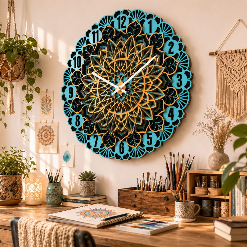 Aarunya Mandala Layered Wooden Wall Clock