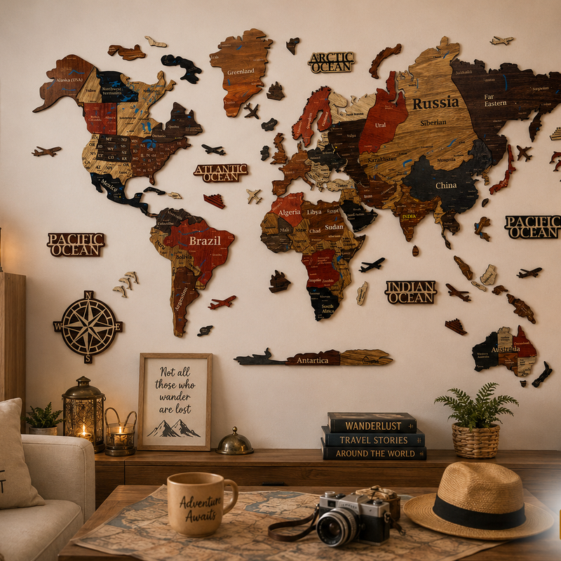 3D World Map - Wooden Wall Decor || Wall Hanging