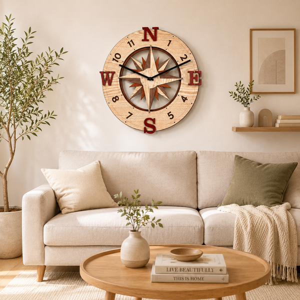 Wayfinder Compass Layered Wooden - Wall Clock