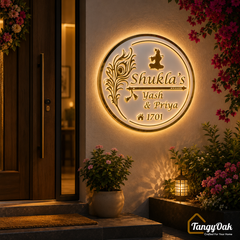Madhav Peacock Personalized Acrylic Nameplate – LED & Non-LED