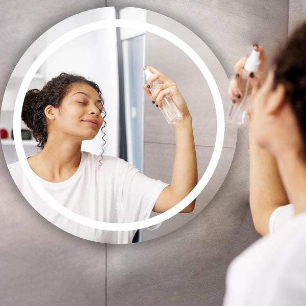 Round LED Wall Mirror for Bathroom,Wash Basin Mirror 3 LED Lights (Warm,White,Natural White, Size 24x24 Inch, Framed)