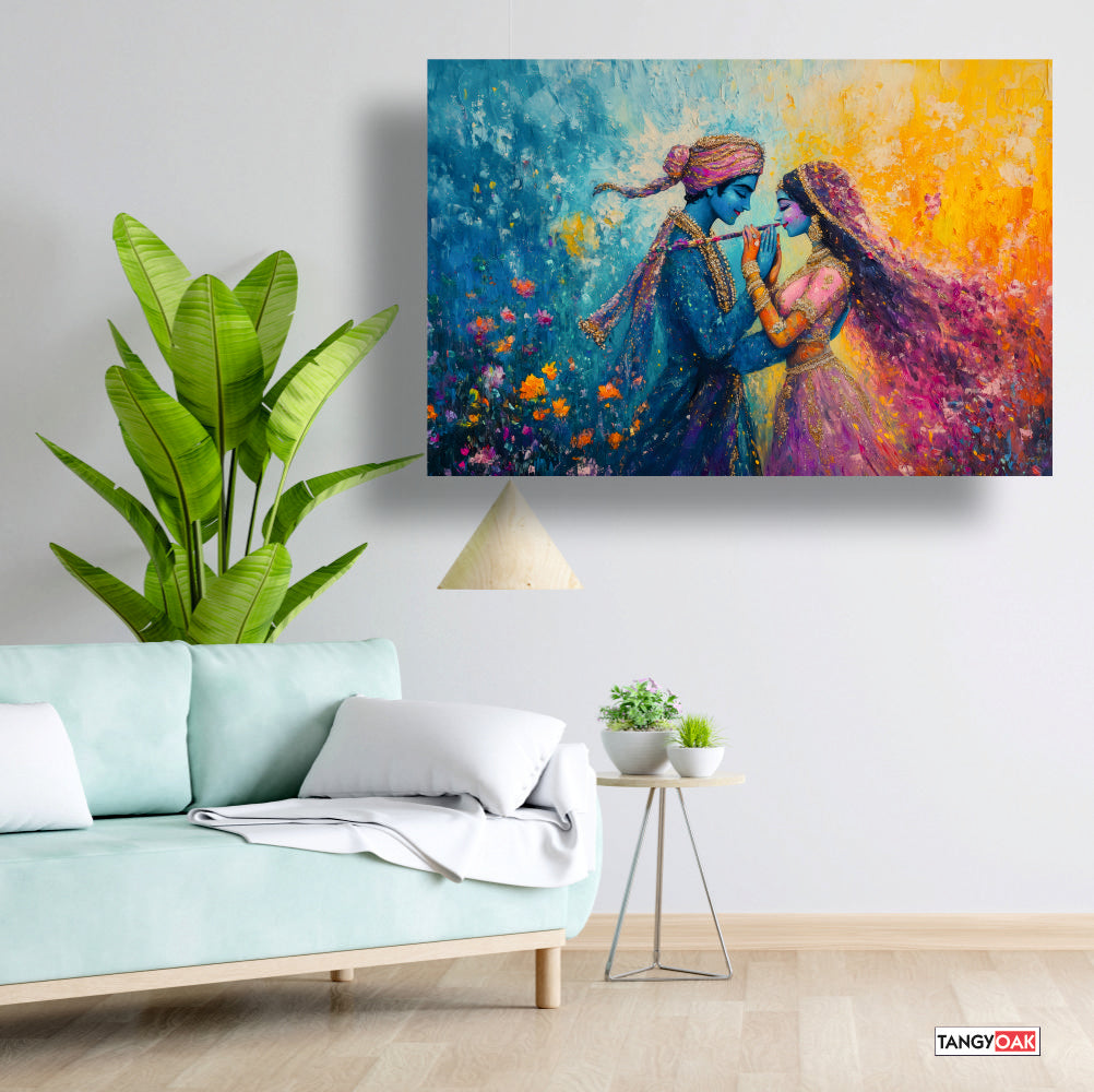 Eternal Radha Krishna with Flute - Canvas Wall Painting