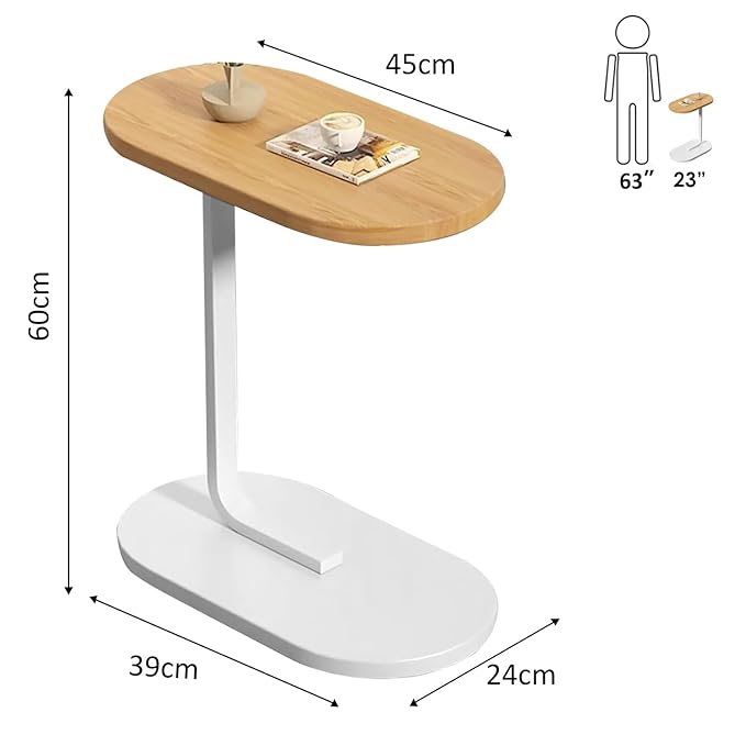 Contemporary - Premium Wood Beside Table, Contemporary C-Shaped Teapoy Table, Metal Frame Modern Coffee Table for Small Spaces, Living Room & Bedroom - Biege