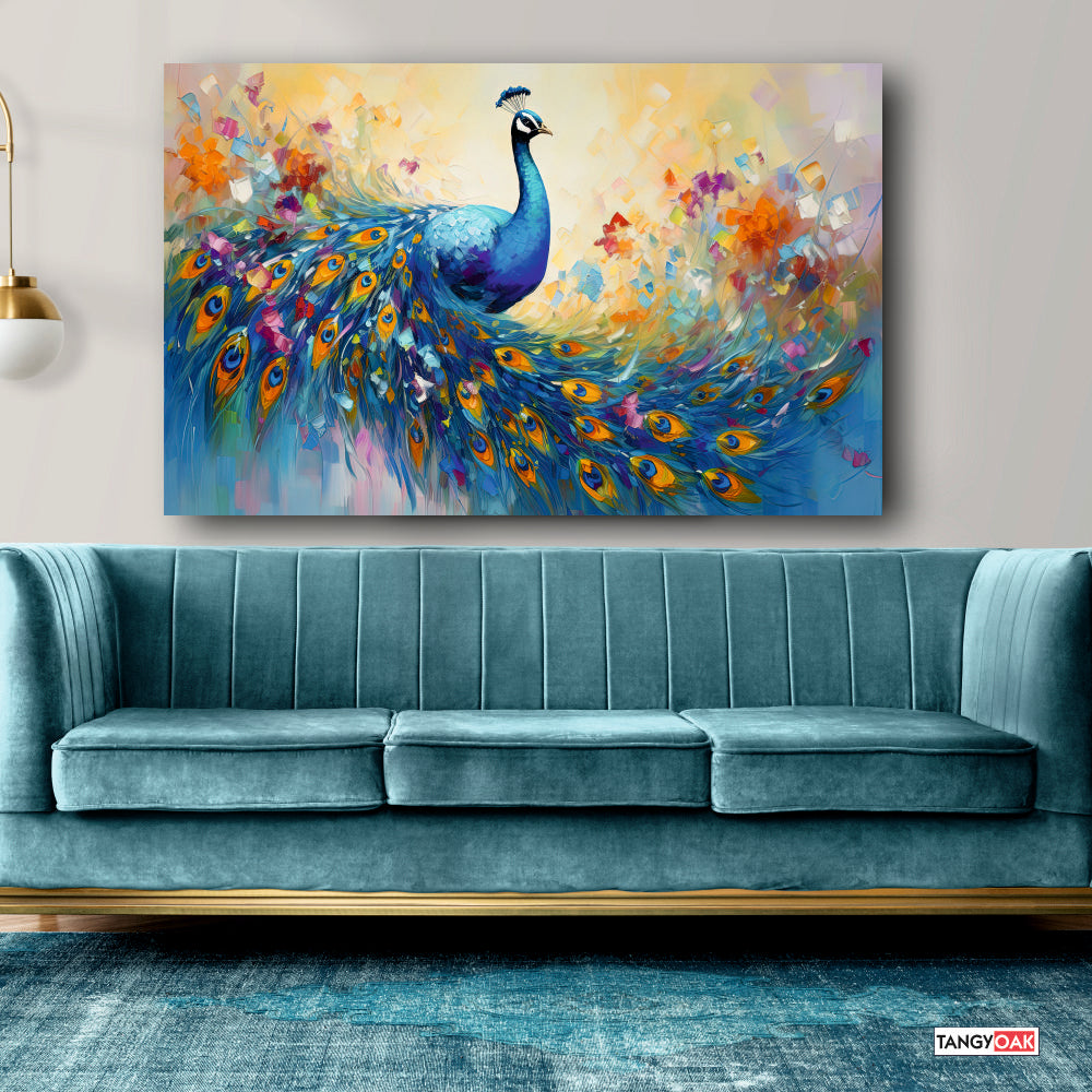 Colourful Peacock feather - Canvas Wall Painting Frame