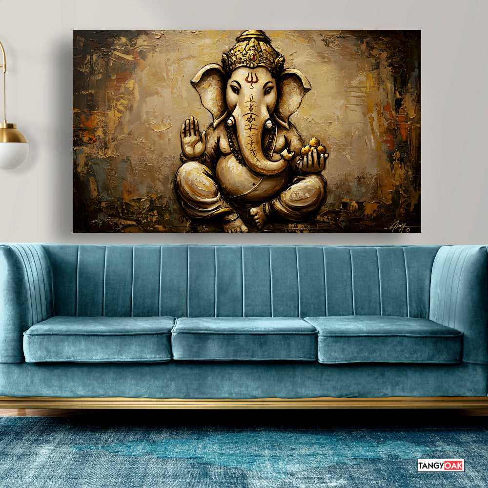 Lord Ganesha with Modak - Canvas Wall Painting Frame