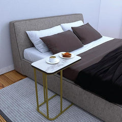 Elegant - Metal Side Table for Living Room, Sofa Side Table | Wooden Night Stand Table for Bedroom Furniture | Coffee Table with Golden Legs Home Decor (Golden & White)