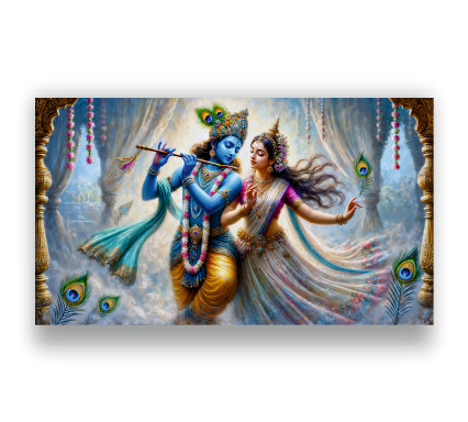 Radhe Krishna with Flute - Canvas Wall Painting