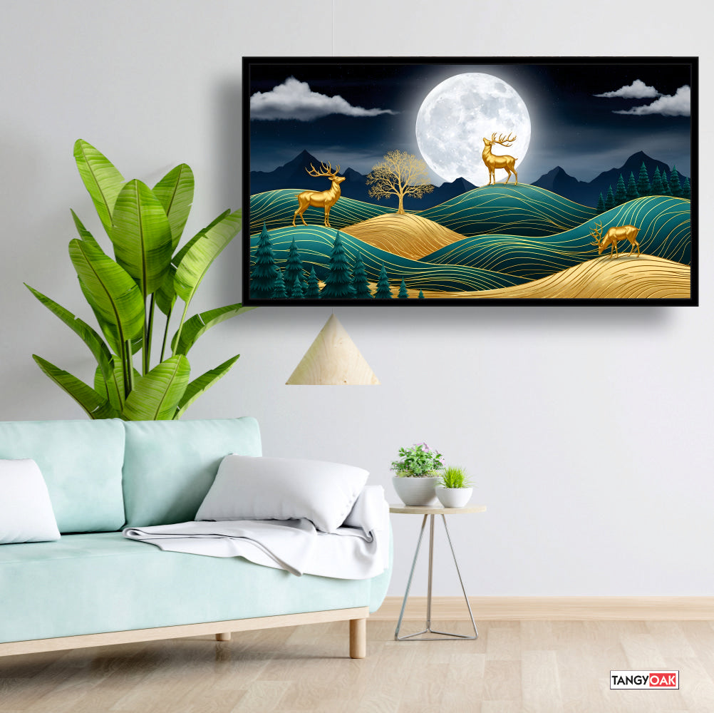 Moonlight Deer - Abstract Wall Painting Frame