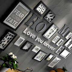 Home - Love You Forever - Wall Decor Photo Frames ( 11 Photo Frames + 6mm Wooden Acrylic Letters )