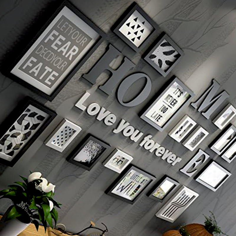 Home - Love You Forever - Wall Decor Photo Frames ( 11 Photo Frames + 6mm Wooden Acrylic Letters )