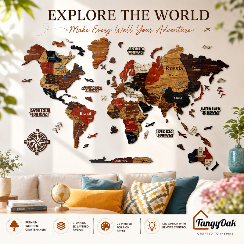 3D World Map - Wooden Wall Decor || Wall Hanging