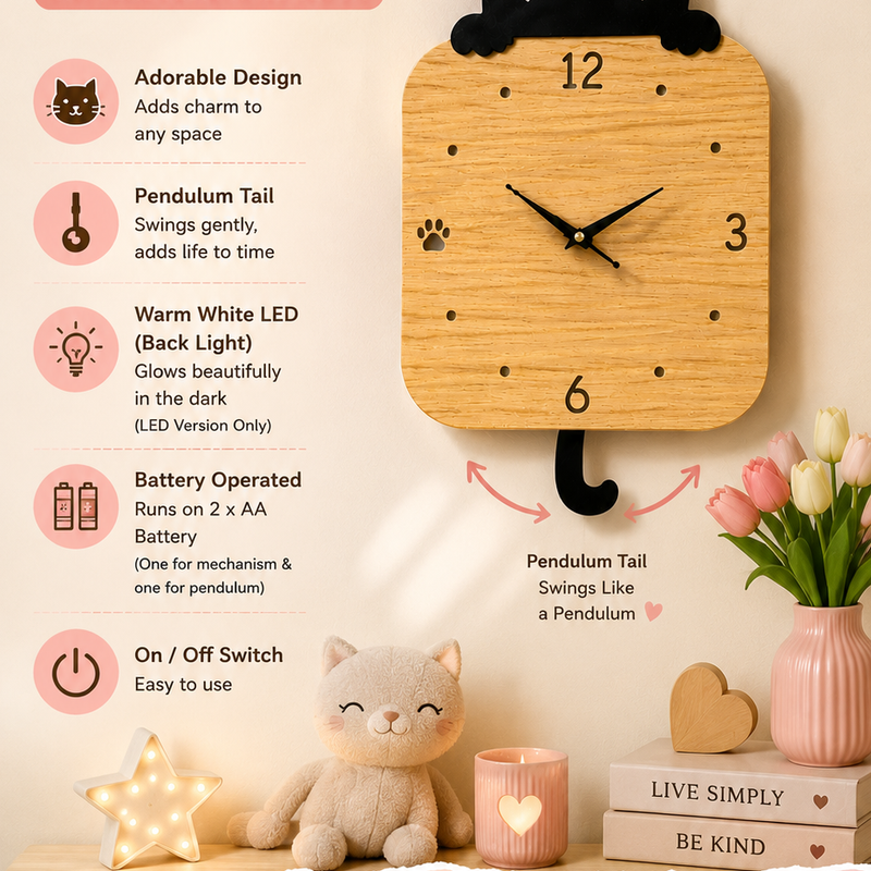 Peek-a-Boo Cat Pendulum Wall Clock