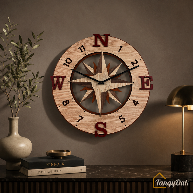 Wayfinder Compass Layered Wooden - Wall Clock