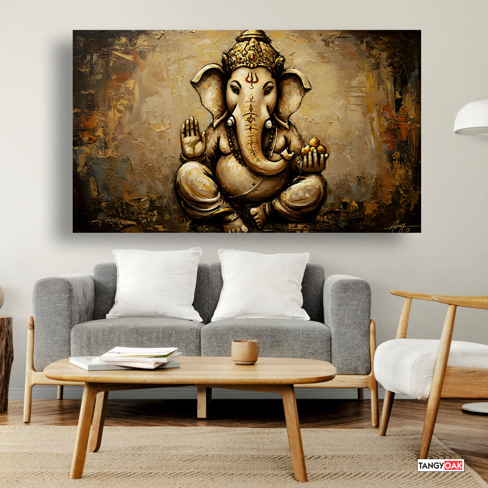 Lord Ganesha with Modak - Canvas Wall Painting Frame