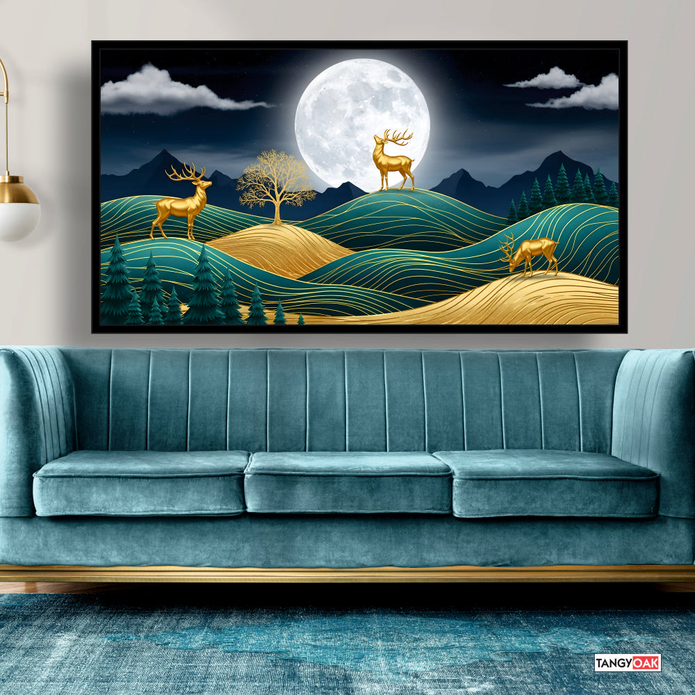 Moonlight Deer - Abstract Wall Painting Frame