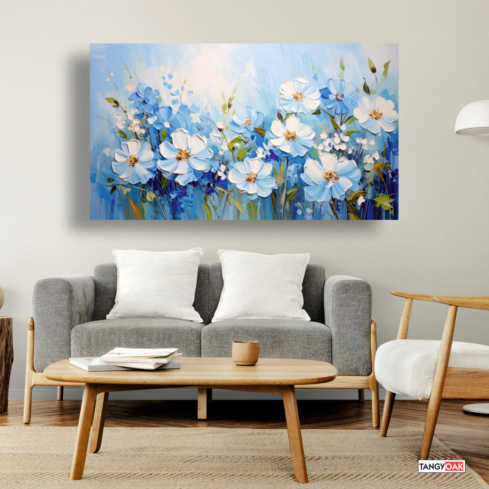 Blue and White Pastel Flower - Canvas Wall Painting Frame