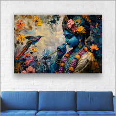 Colourful Lord Krishna with Flute - Canvas Wall Painting