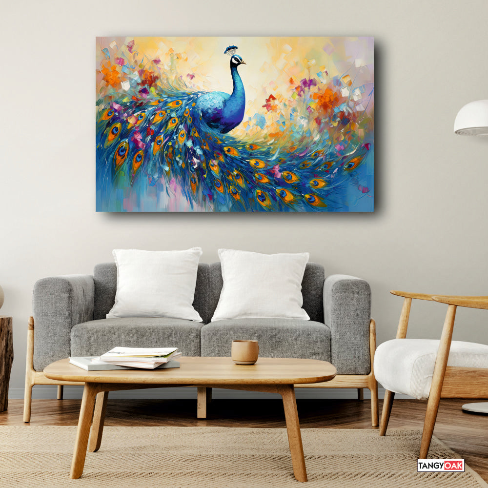 Colourful Peacock feather - Canvas Wall Painting Frame