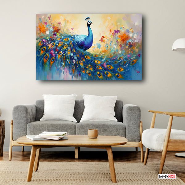 Colourful Peacock feather - Canvas Wall Painting Frame