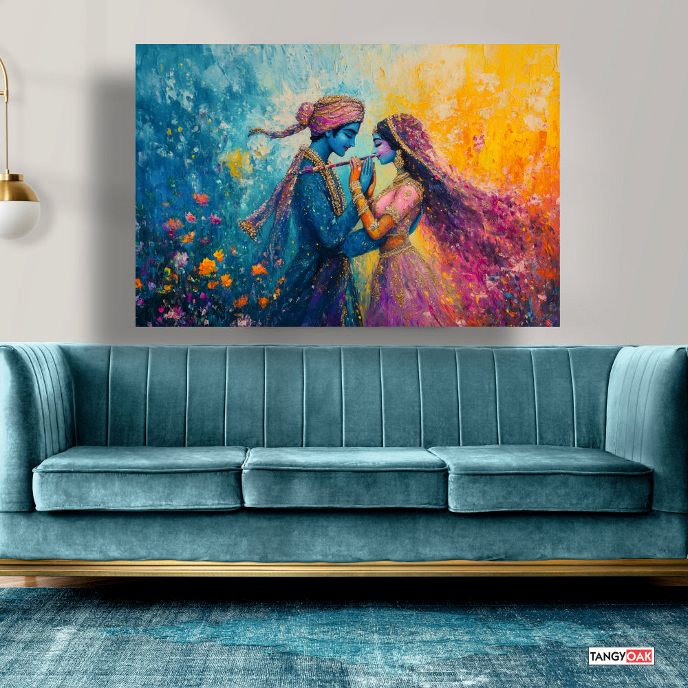 Eternal Radha Krishna with Flute - Canvas Wall Painting