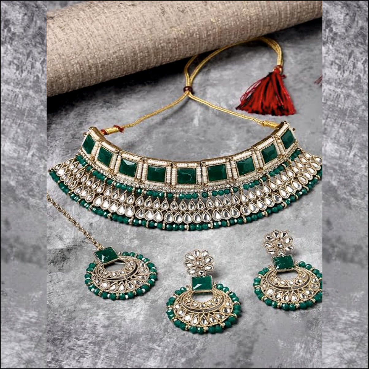 Enchanting Aura Necklace Classical Bridal Gold Plated Rani Pink Kundan & Beads Studded Choker Necklace Set For Women