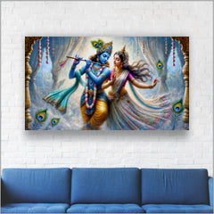 Radhe Krishna with Flute - Canvas Wall Painting