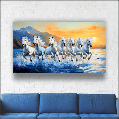 Seven White Horse - Canvas Wall Painting
