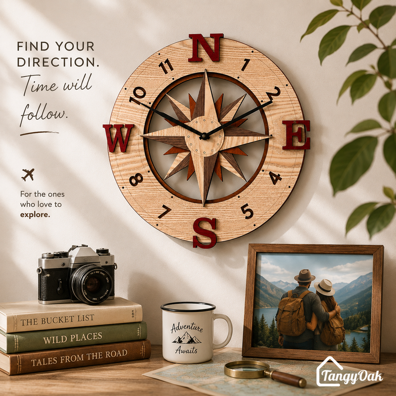 Wayfinder Compass Layered Wooden - Wall Clock