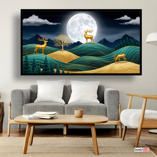 Moonlight Deer - Abstract Wall Painting Frame