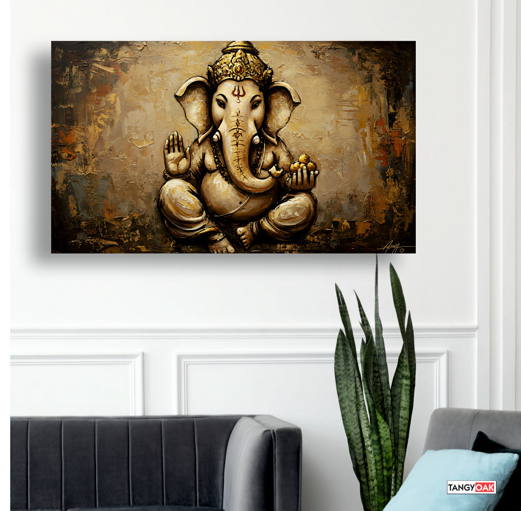 Lord Ganesha with Modak - Canvas Wall Painting Frame