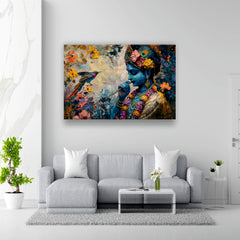 Colourful Lord Krishna with Flute - Canvas Wall Painting