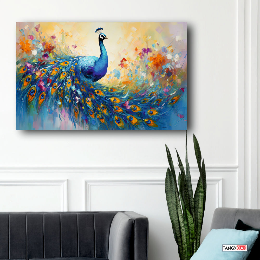 Colourful Peacock feather - Canvas Wall Painting Frame