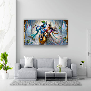 Radhe Krishna with Flute - Canvas Wall Painting