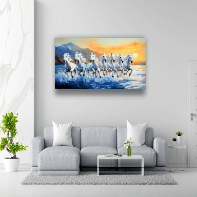Seven White Horse - Canvas Wall Painting